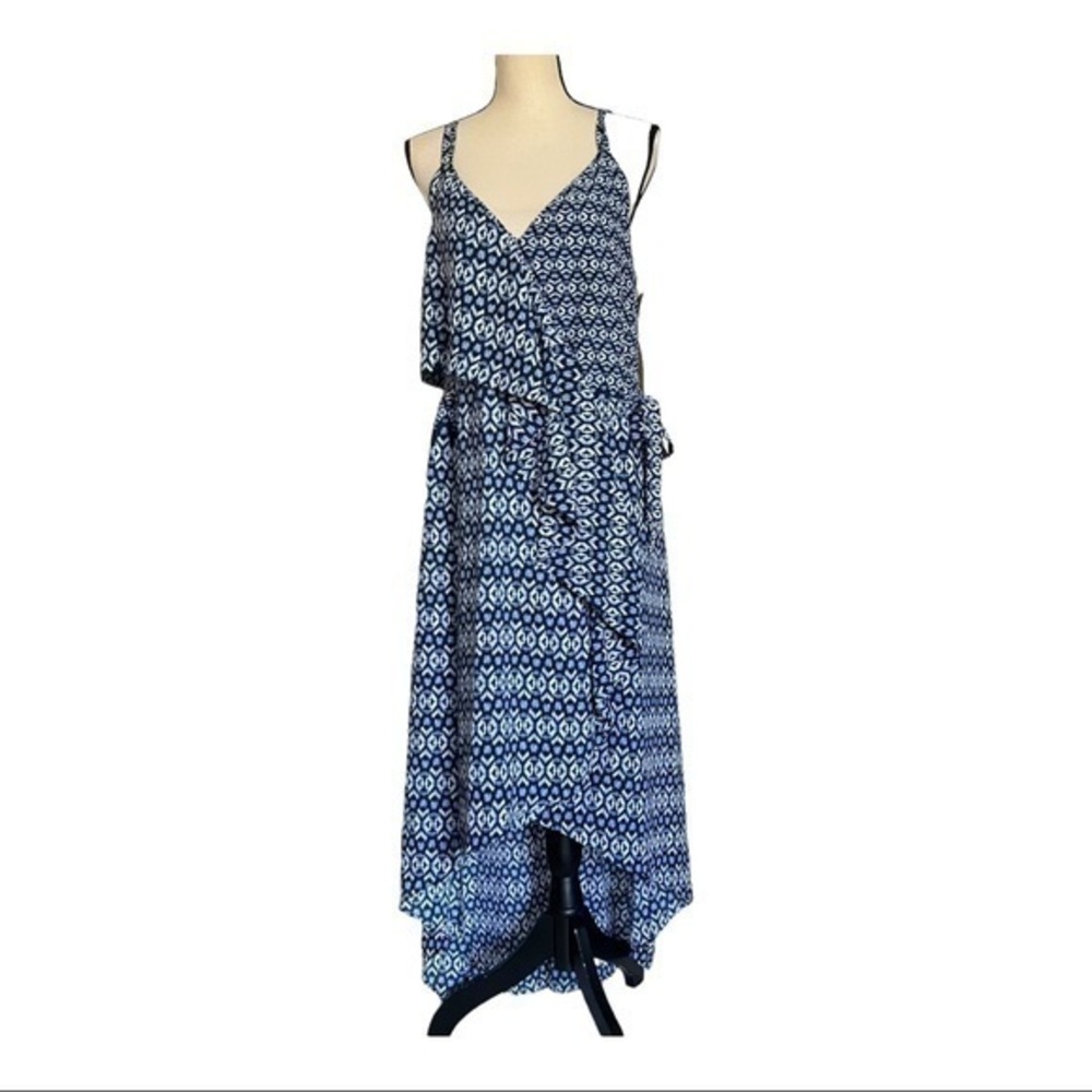 Gibson Latimer Summer Blooms Asymmetrical V-Neck Wrap Tie High Low Dress Size S